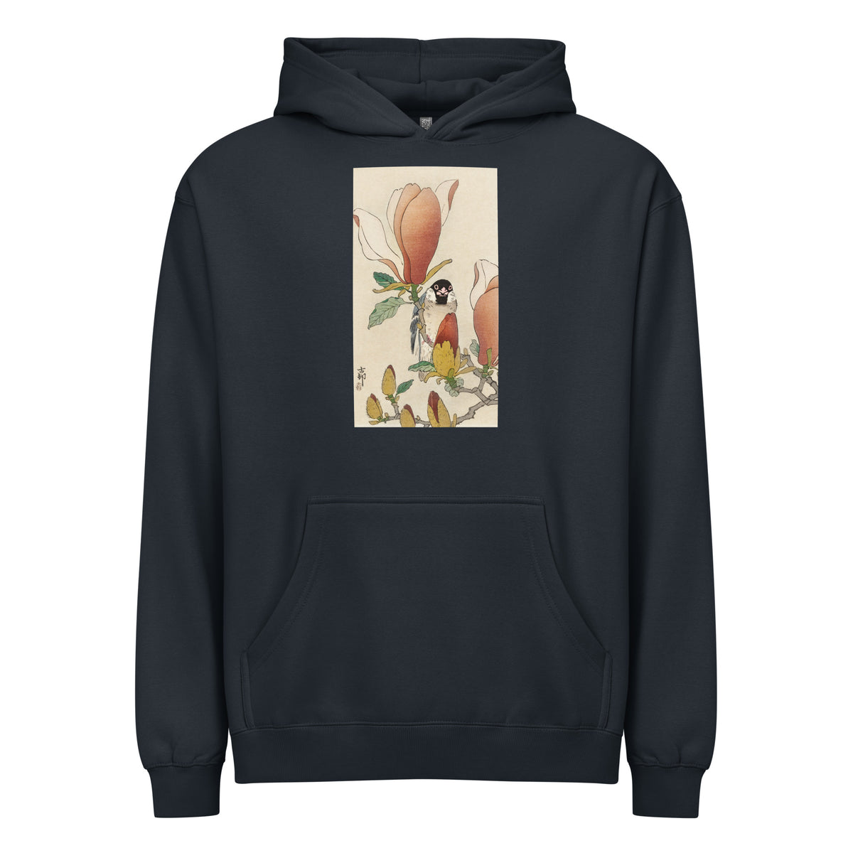 Navy Hoodie Sparrow On Blooming Magnolia Branch - Ohara Koson 1900 Signature