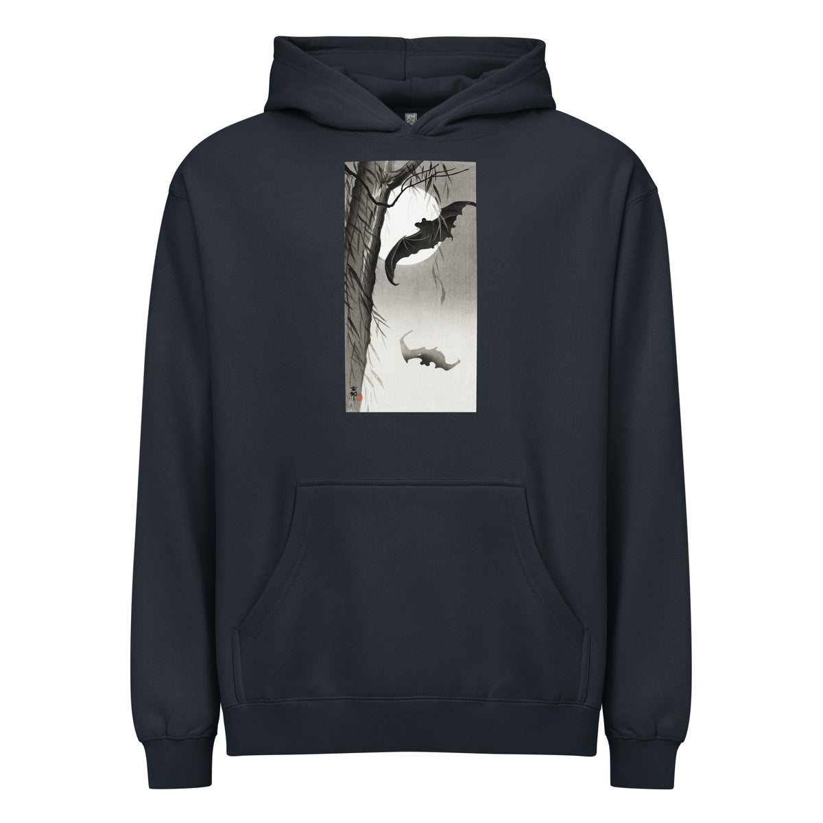 Navy Hoodie Bats Under The Full Moon - Ohara Koson 1900 Signature