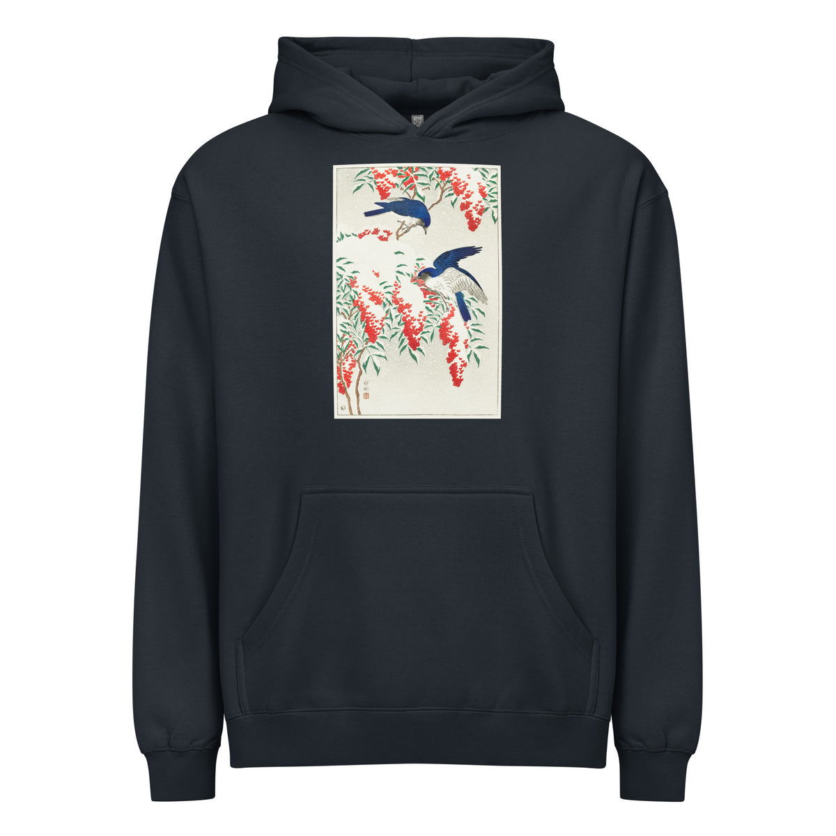 Navy Hoodie Flycatchers On A Nandina Bush - Ohara Koson 1925 Signature
