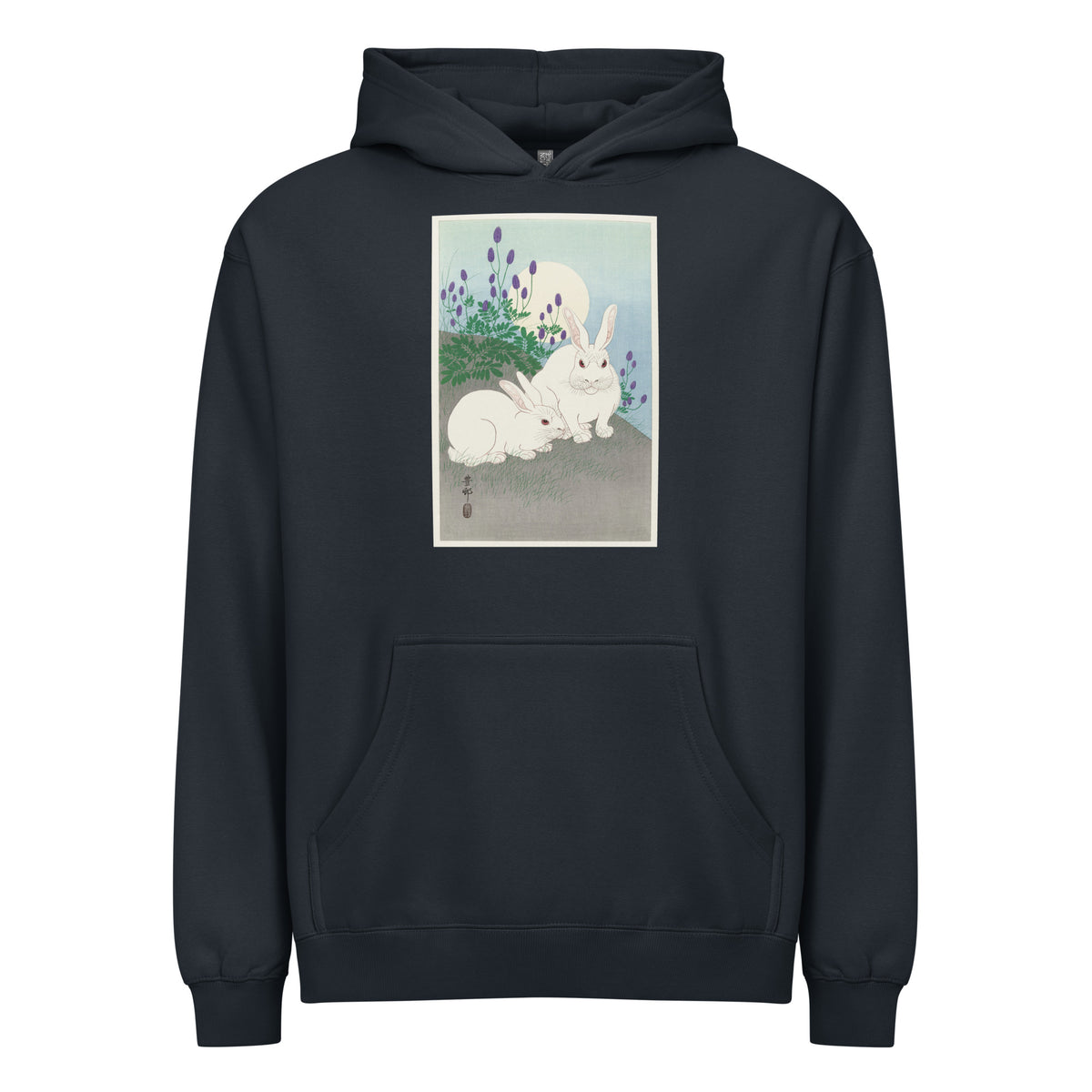 Navy Hoodie Rabbits At Full Moon - Ohara Koson 1920 Signature