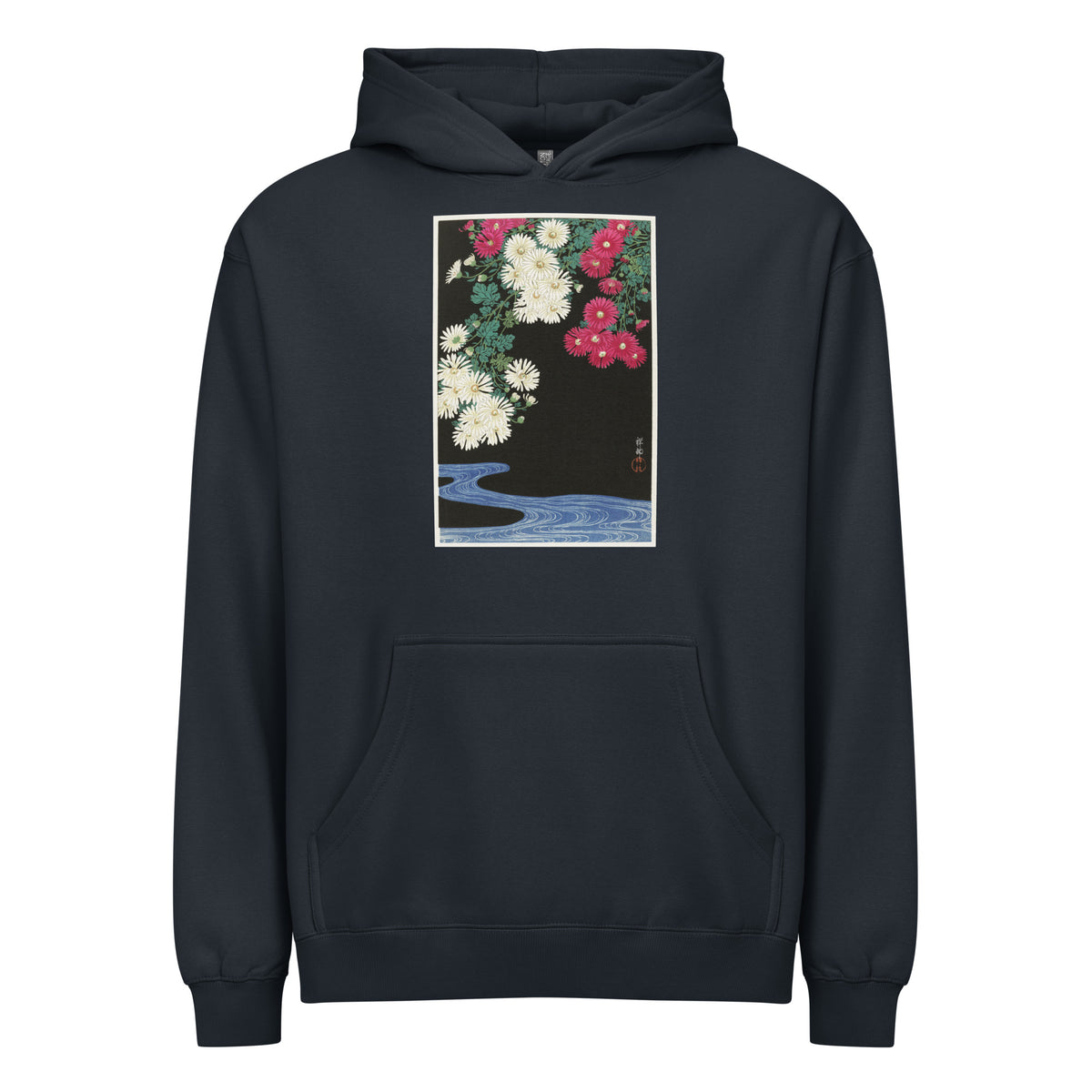 Navy Hoodie Chrysanthemums - Ohara Koson 1925 Signature