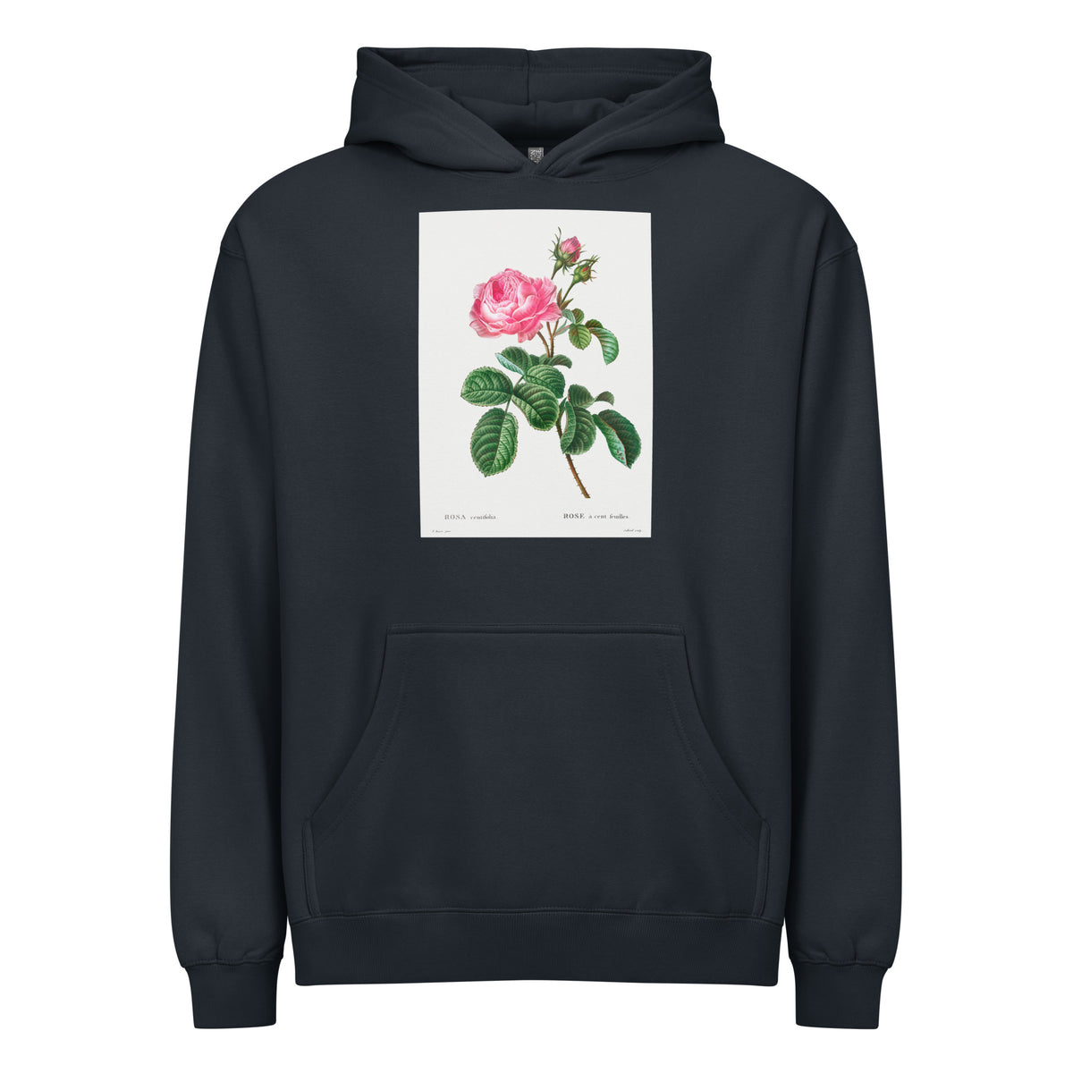 Navy Hoodie Cabbage Rose Rosa Centifolia Signature