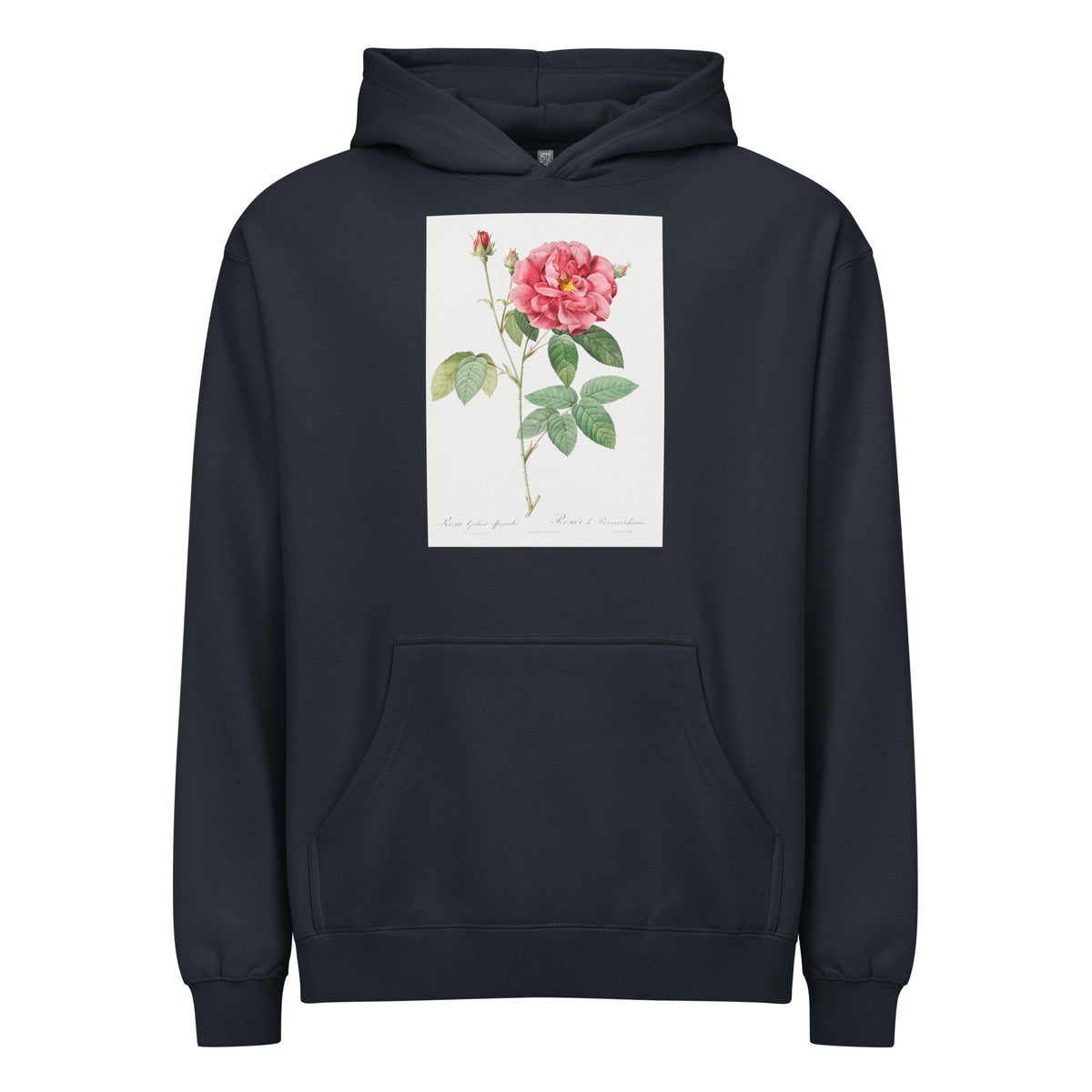 Navy Hoodie French Rose Also Known As Ordinary Provins Rosebush Rosa Galluca Offuenalis Signature
