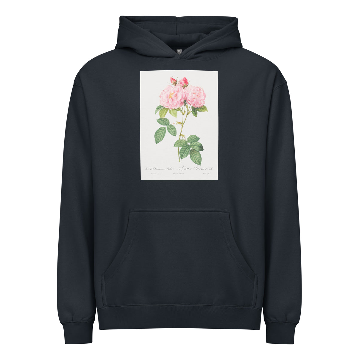 Navy Hoodie Italian Damask Rose Also Known As The Four Seasons Of Italy Rosa Damascena Italica Signature