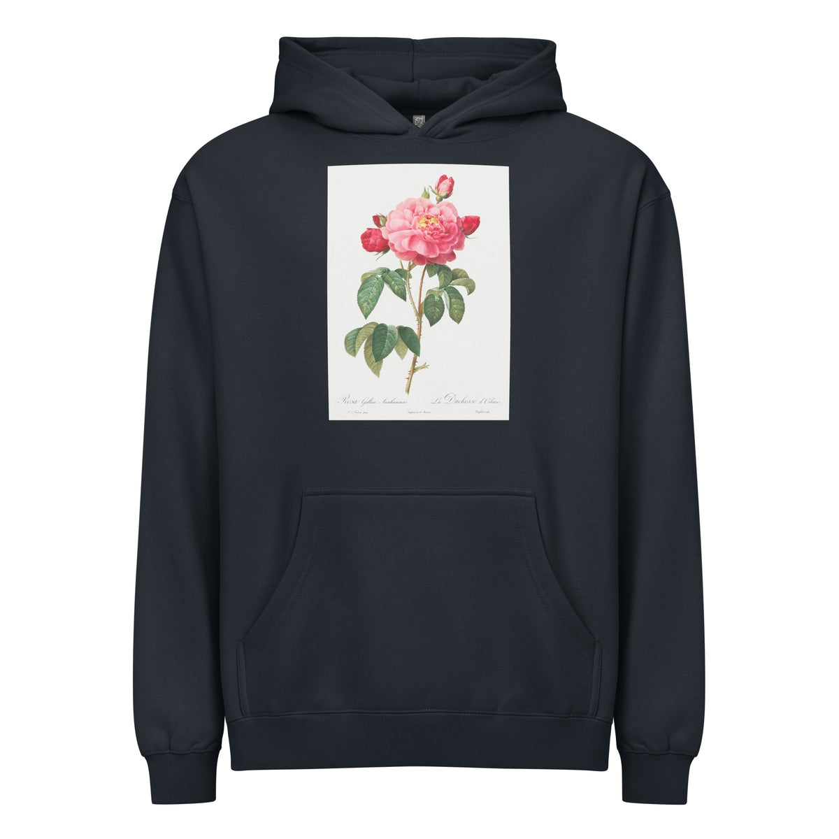 Navy Hoodie Gallic Rose Also Known As The Duchess Of Orleans Rosa Gallica Aurelianensis Signature