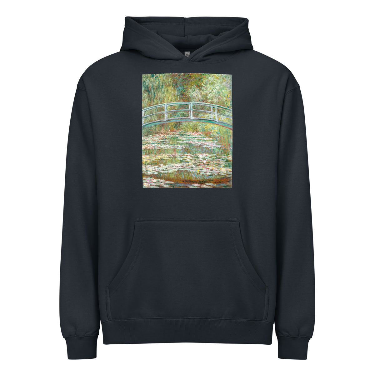 Navy Hoodie Bridge Over A Pond Of Water Lilies Signature
