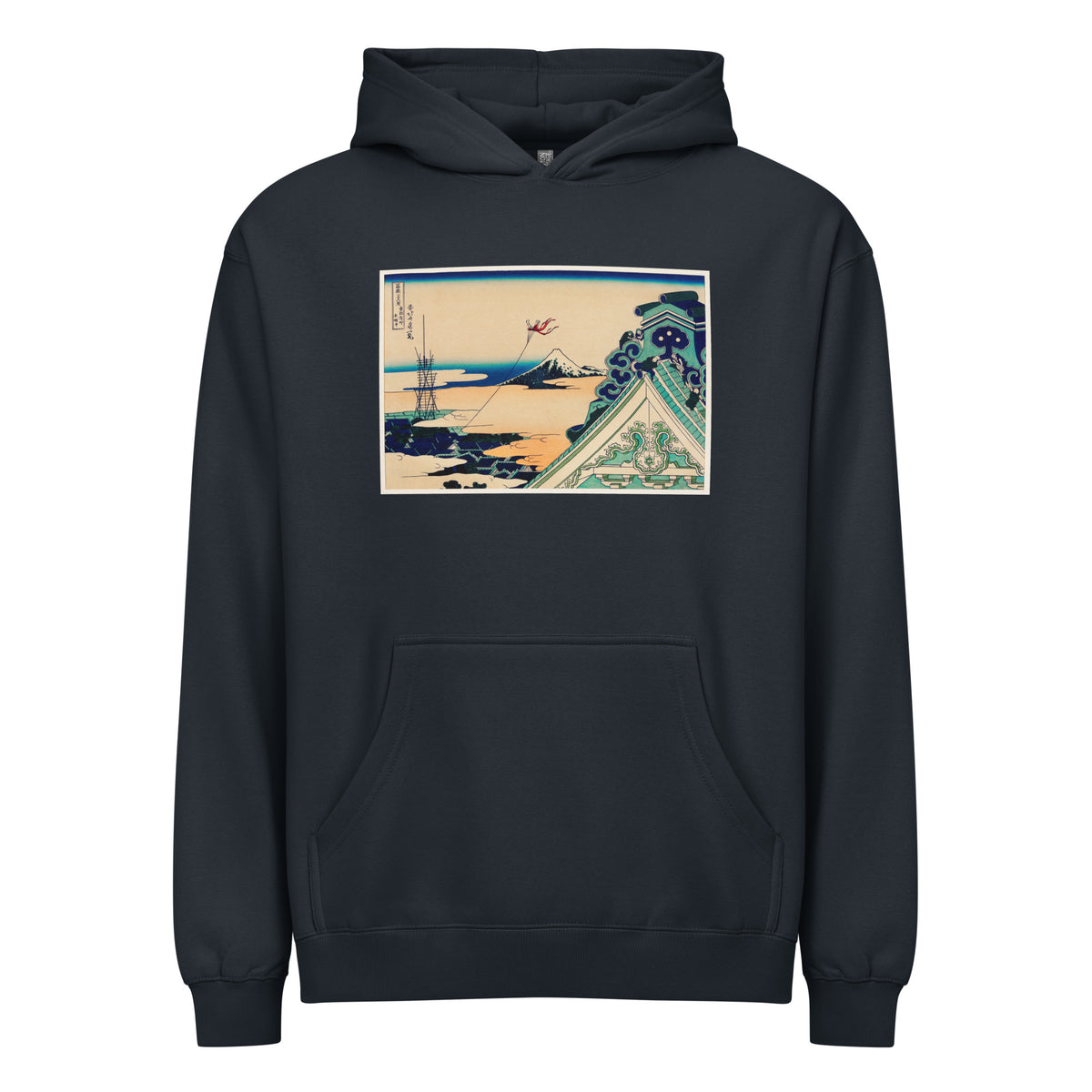 Navy Hoodie Toto Asakusa Honganji - Katsushika Hokusai 1760 Signature