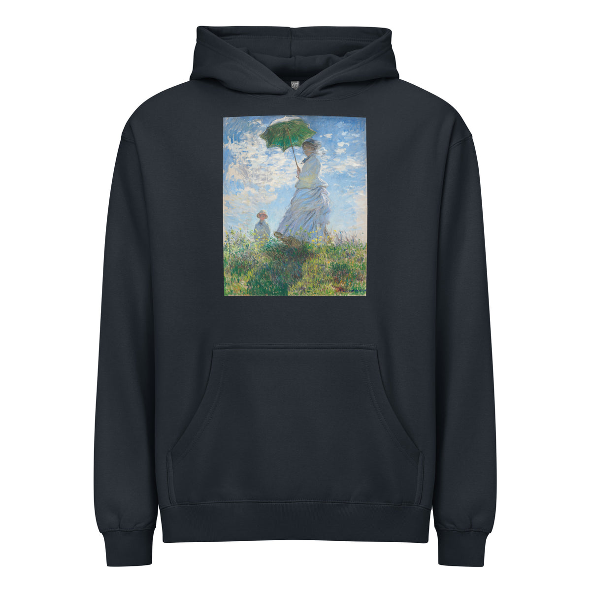 Navy Hoodie Claude Monet S Madame Monet And Her Son Woman With A Parasol Famous Painting Signature
