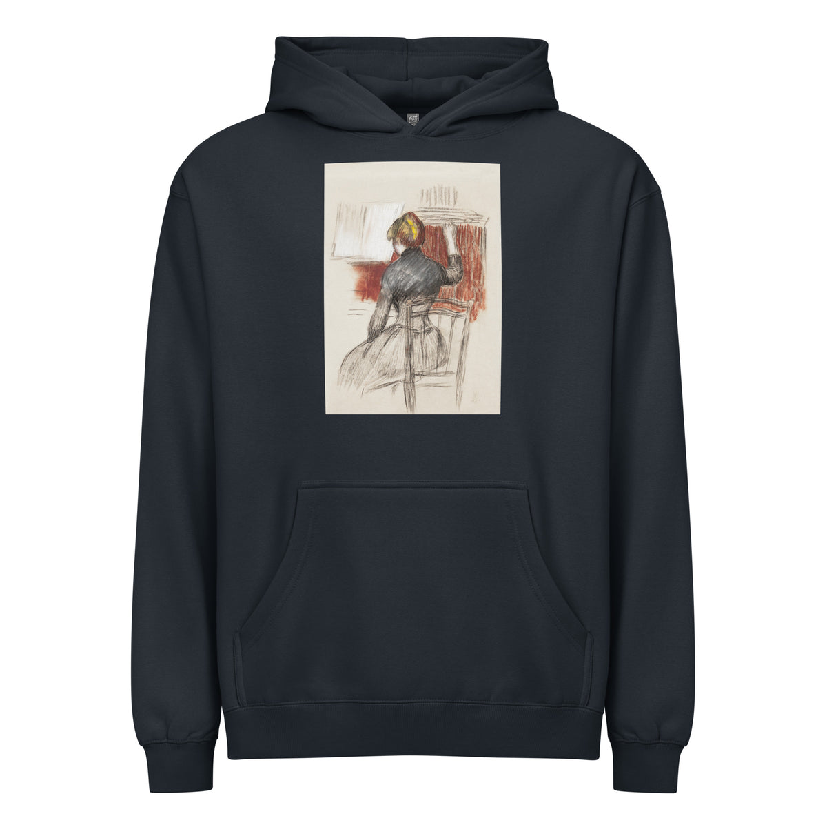 Navy Hoodie Woman At A Piano Signature
