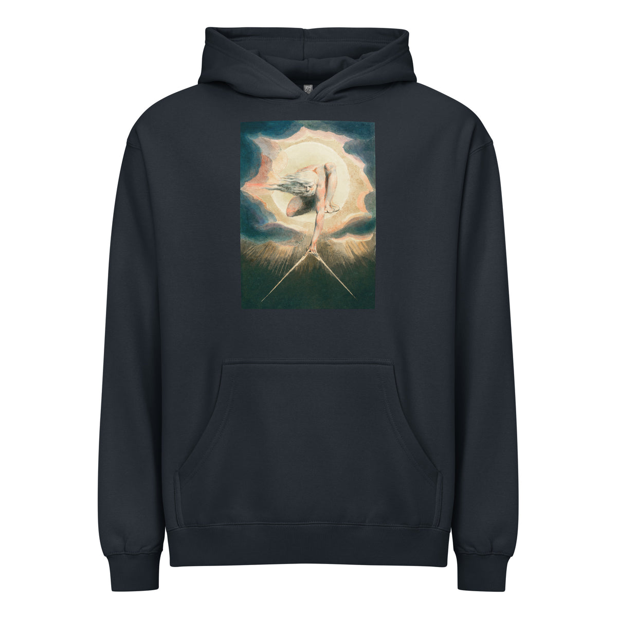 Navy Hoodie Ancient Of Days Setting A Compass To The Earth Illustration - William Blake 1794 Signature