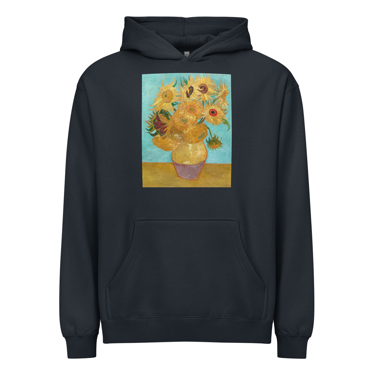 Navy Hoodie Vincent Van Gogh S Vase With Twelve Sunflowers Famous Painting Signature