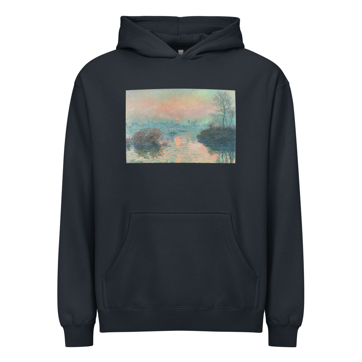 Navy Hoodie Sun Setting On The Seine At Lavacourt Claude Monet High Resolution Famous Painting Signature