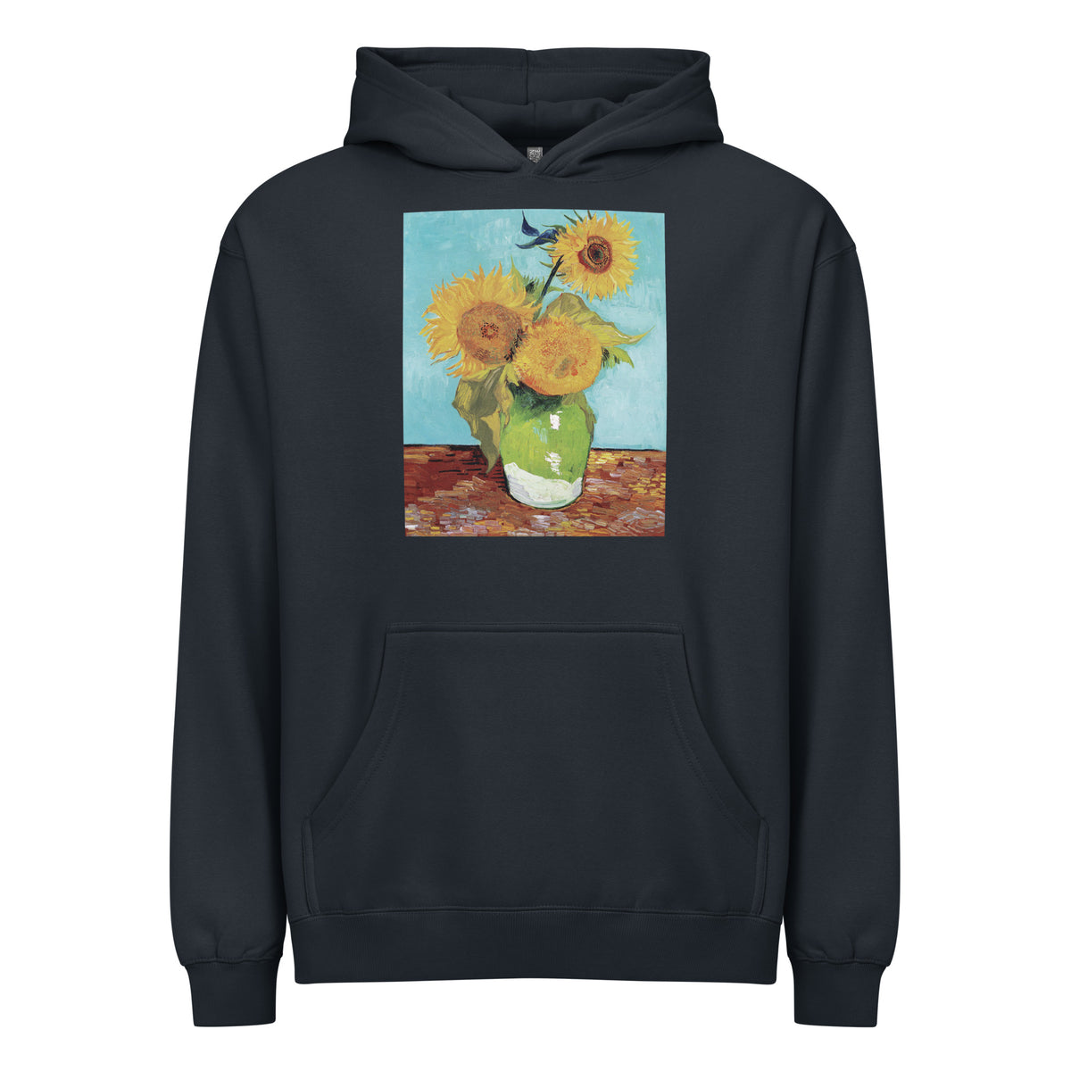Navy Hoodie Vincent Van Gogh S Vase With Three Sunflowers Famous Painting Signature