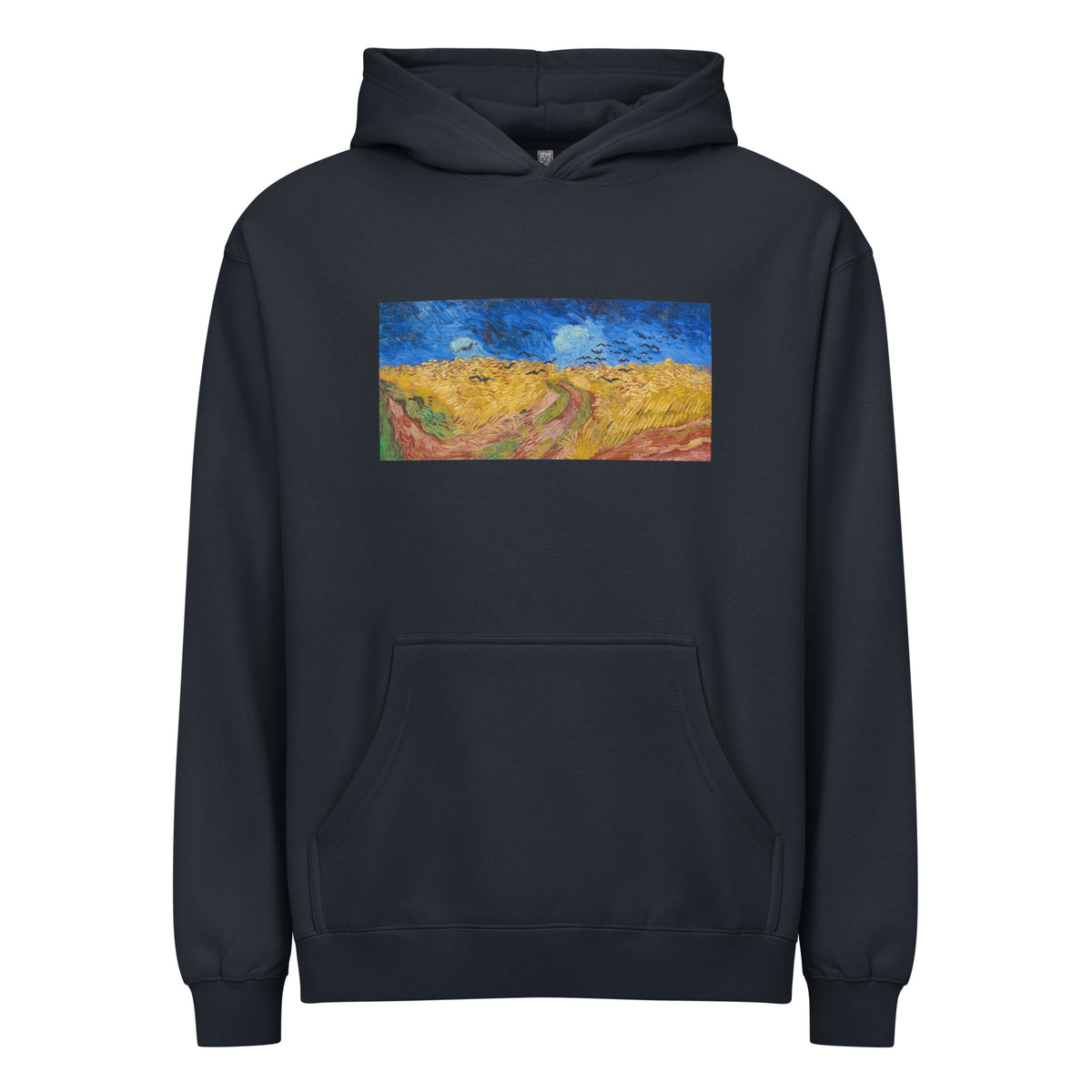 Navy Hoodie Vincent Van Gogh S Wheatfield With Crows Famous Landscape Painting Signature