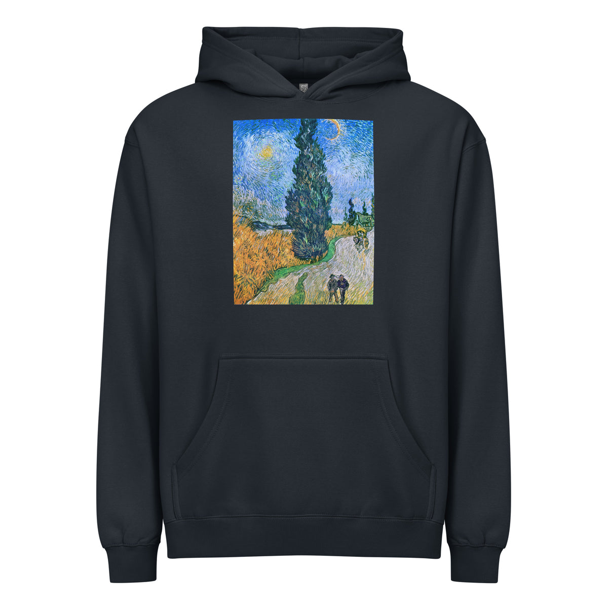 Navy Hoodie Vincent Van Gogh S Road With Cypress And Star Famous Painting Signature