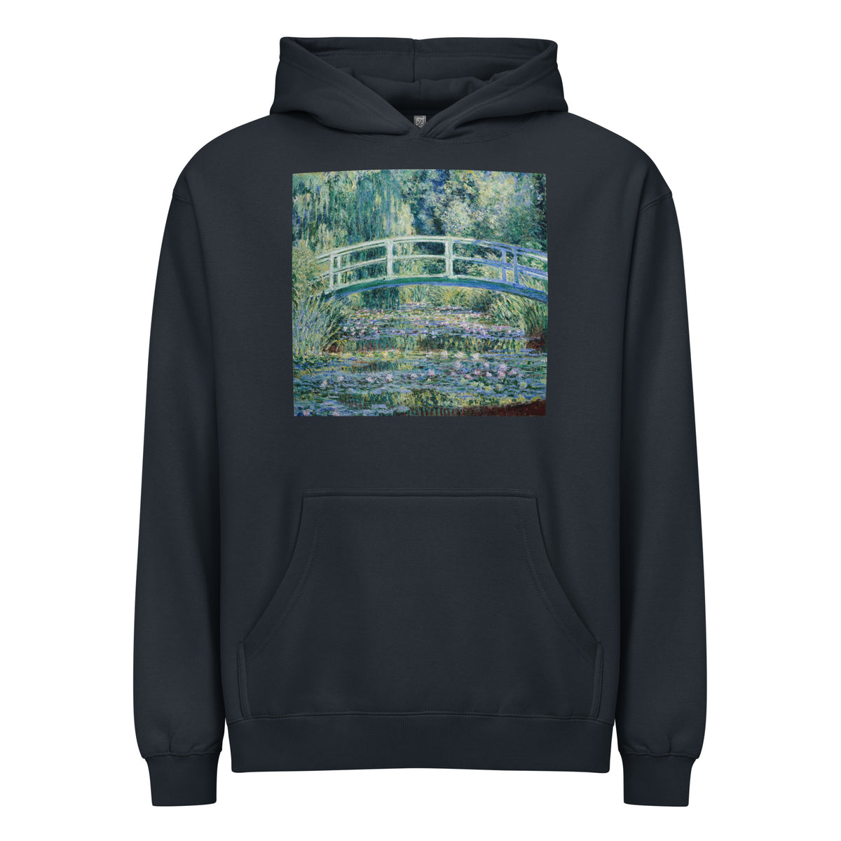 Navy Hoodie Claude Monet S Water Lilies And Japanese Bridge Famous Painting Signature