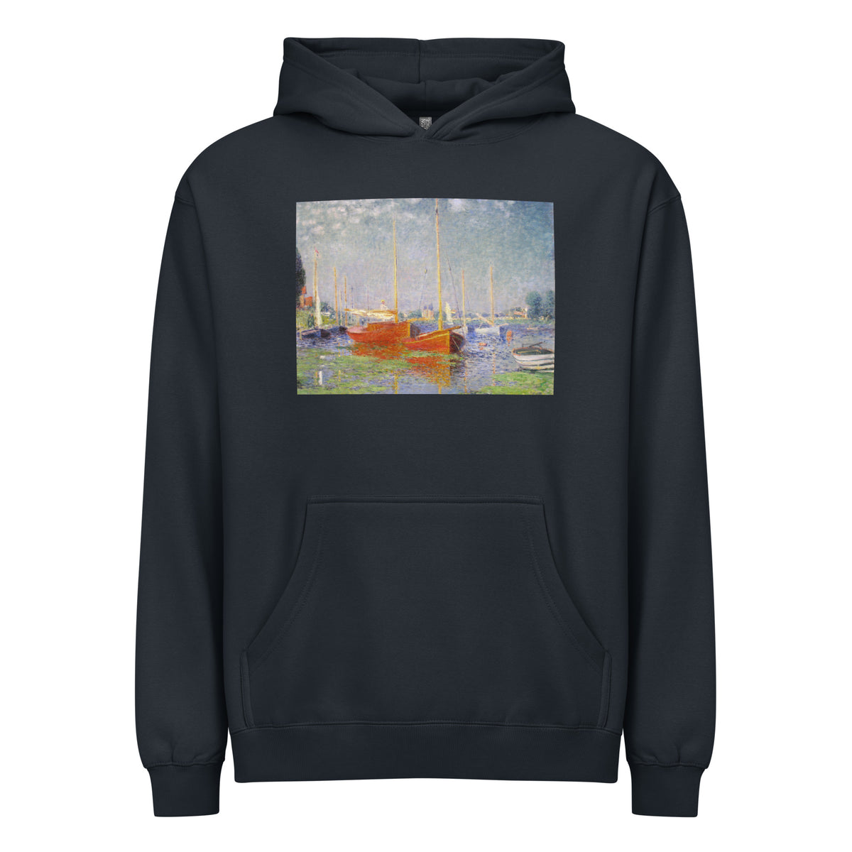 Navy Hoodie Claude Monet S Red Boats At Argenteuil Famous Painting Signature