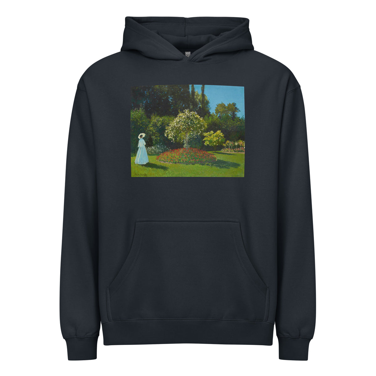 Navy Hoodie Claude Monet S Lady In The Garden Famous Painting Signature