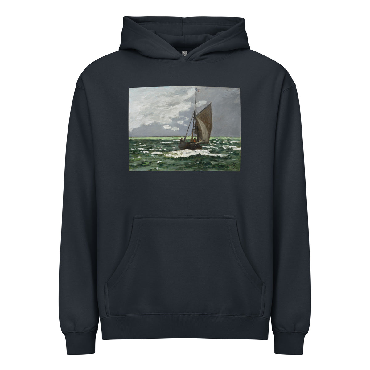 Navy Hoodie Claude Monet S Seascape Storm Famous Painting Signature