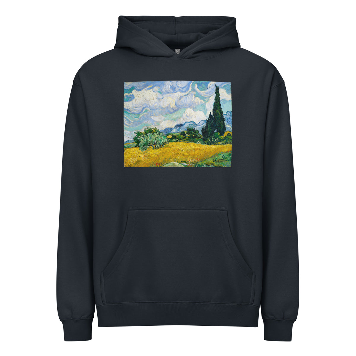 Navy Hoodie Vincent Van Gogh S Wheat Field With Cypresses Famous Painting Signature