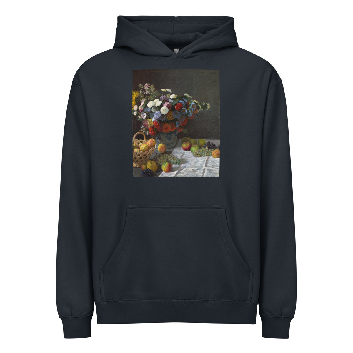 Navy Hoodie Still Life With Flowers And Fruit Signature