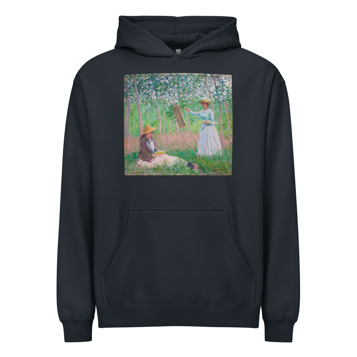 Navy Hoodie In The Woods At Giverny Blanche Hoschede At Her Easel With Suzanne Hoschede Reading Signature
