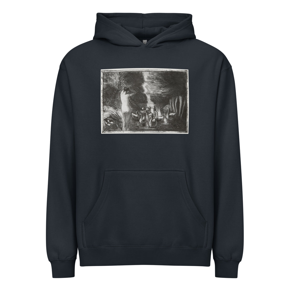 Navy Hoodie Bather With Geese Signature