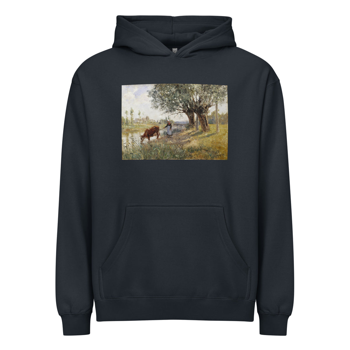 Navy Hoodie Countryside Near Grez-Sur-Loing Painting In High Resolution Signature