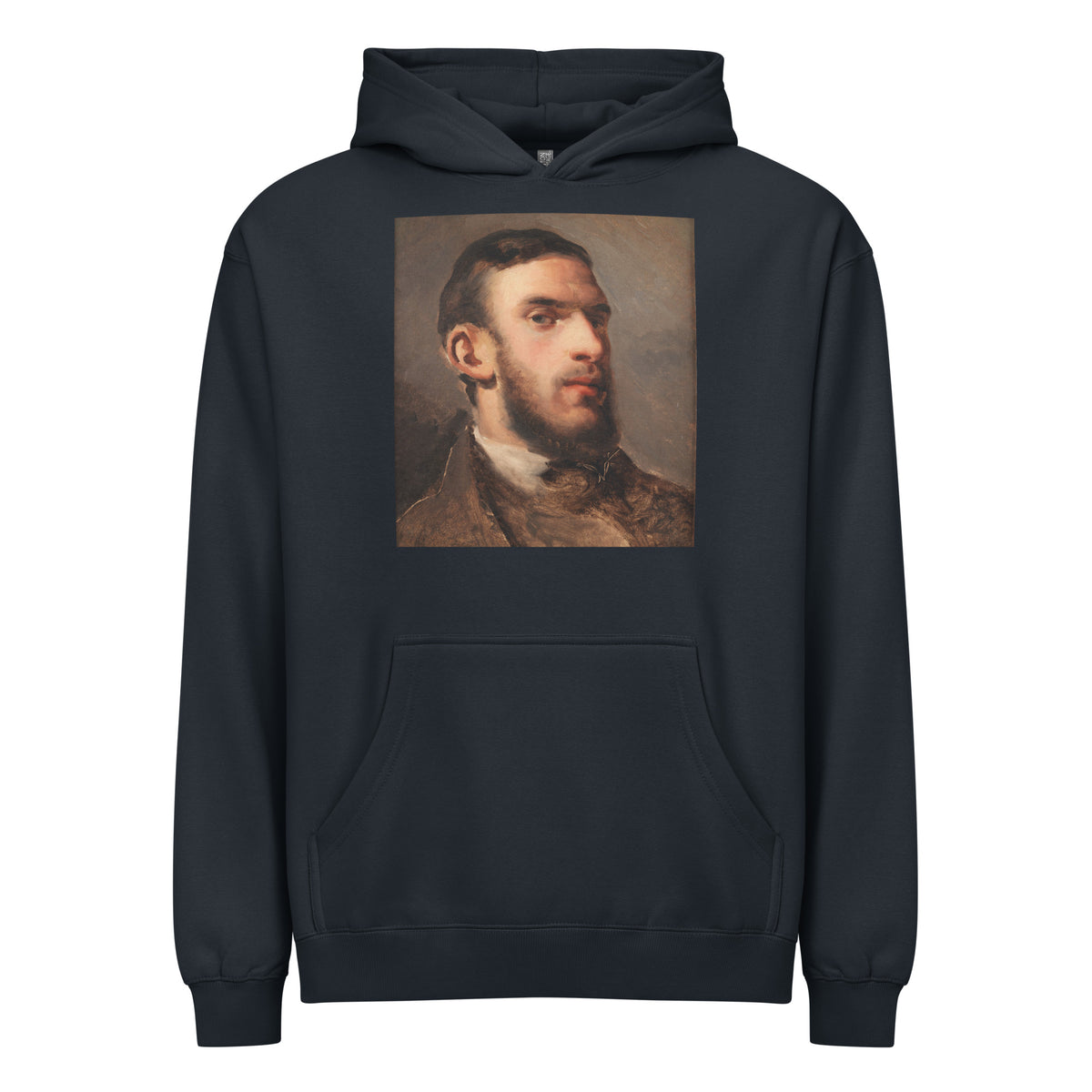Navy Hoodie Self-Portrait Painting In High Resolution Signature