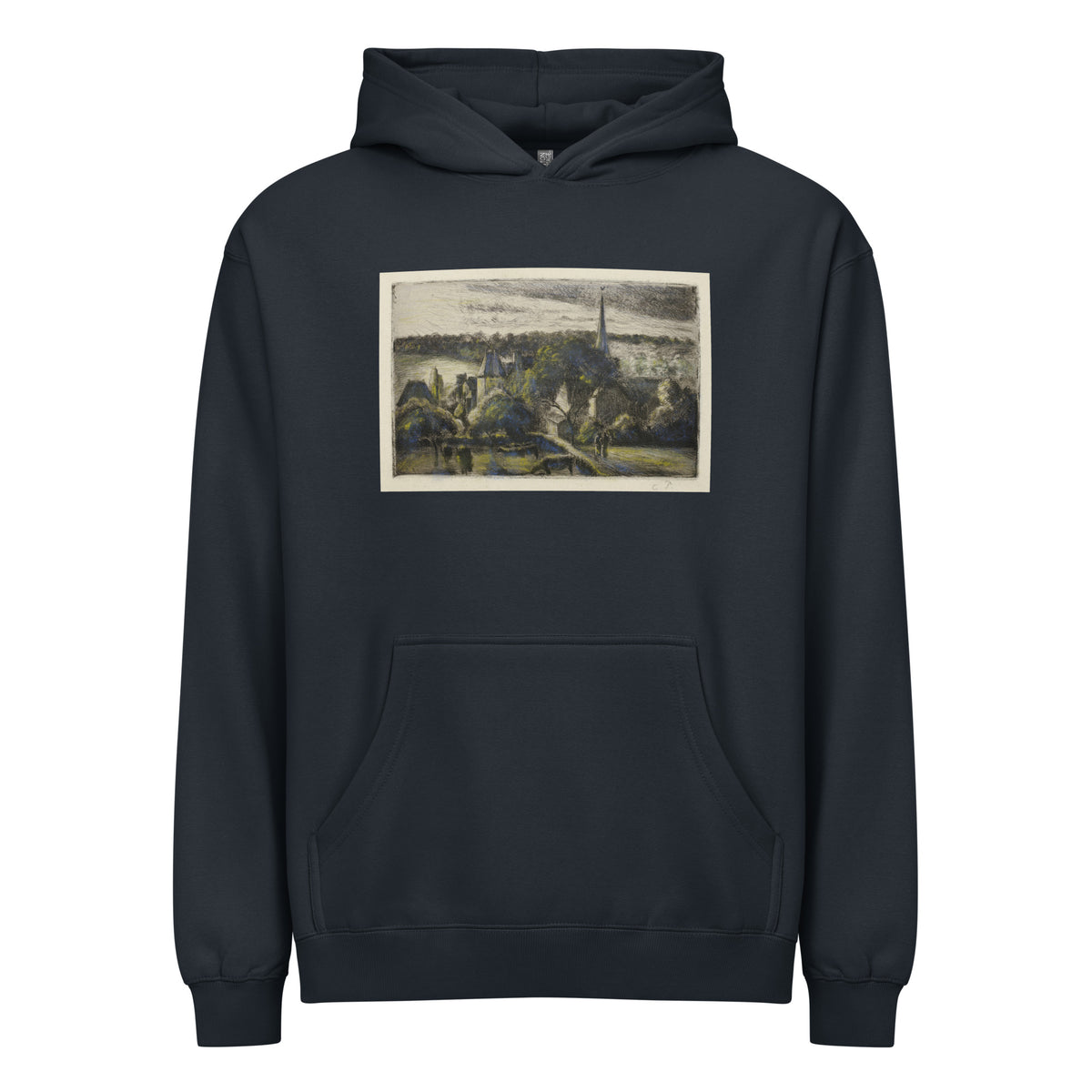 Navy Hoodie Church And Farm At Eragny Signature