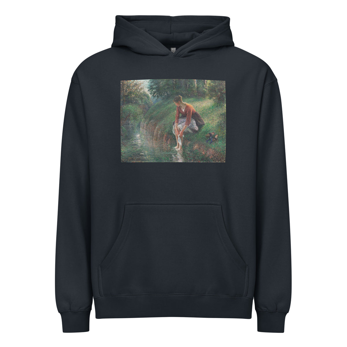 Navy Hoodie Woman Bathing Her Feet In A Brook Signature