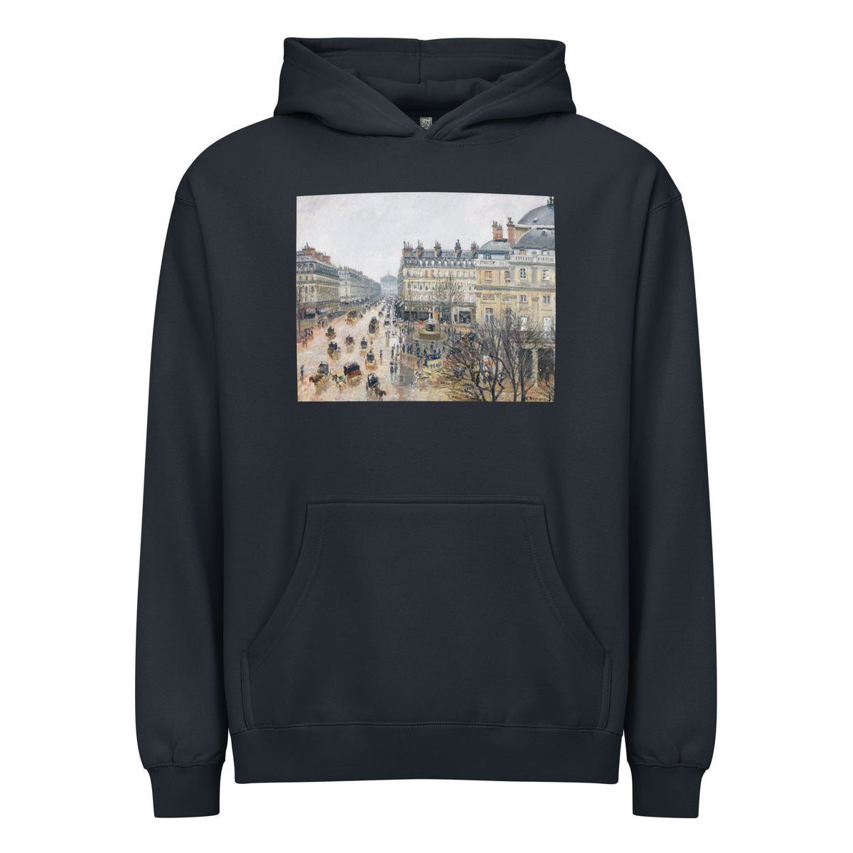 Navy Hoodie French Theater Square Paris Painting In High Resolution Signature
