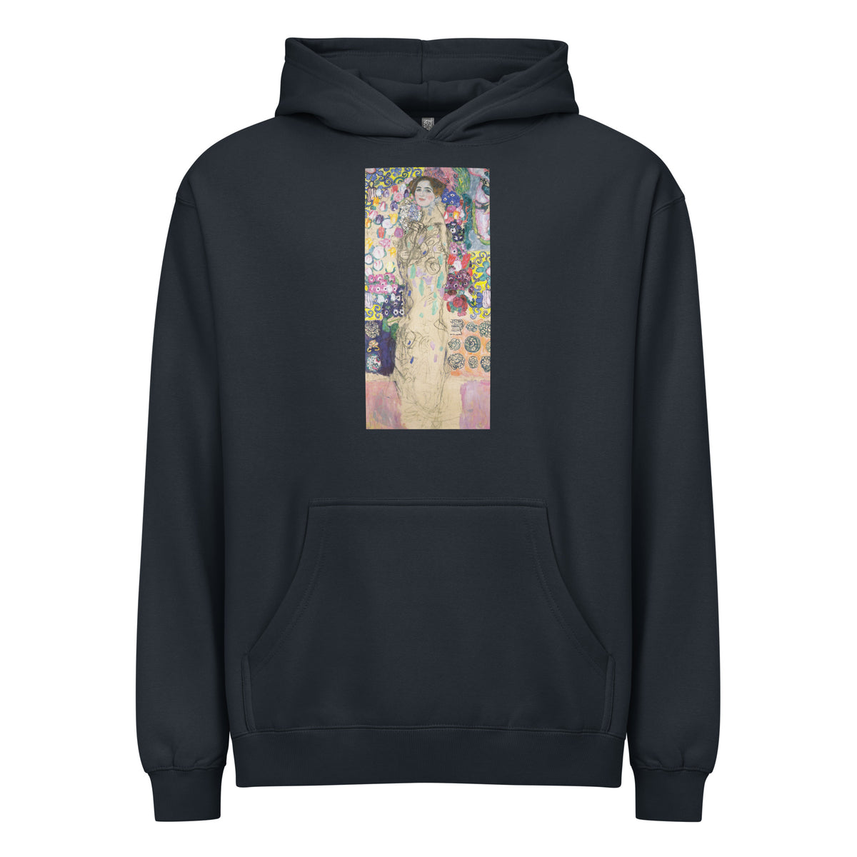 Navy Hoodie Gustav Klimt Portrait Of Maria Munk Famous Painting Signature