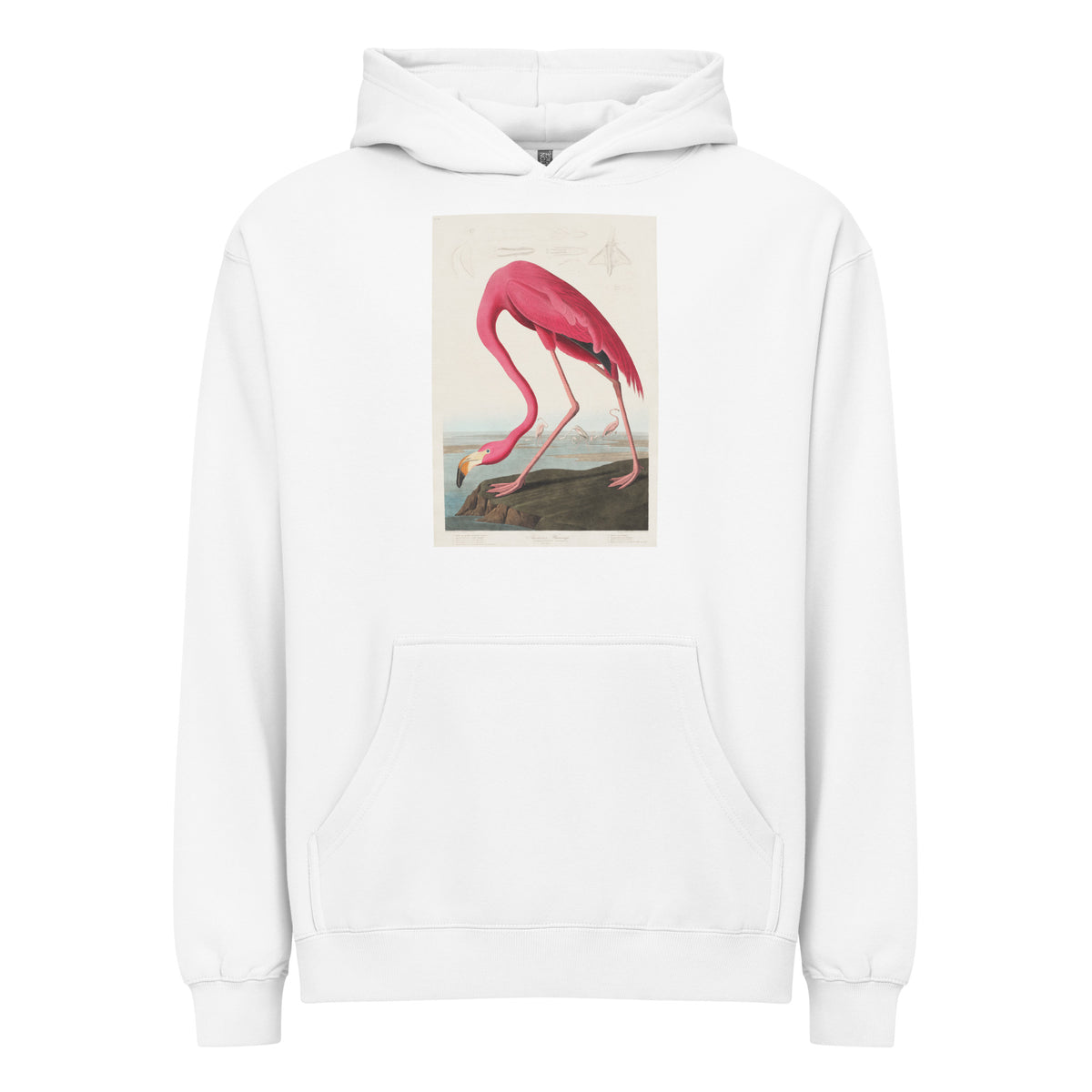 White Hoodie Pink Flamingo - John James Audubon 1827 Signature