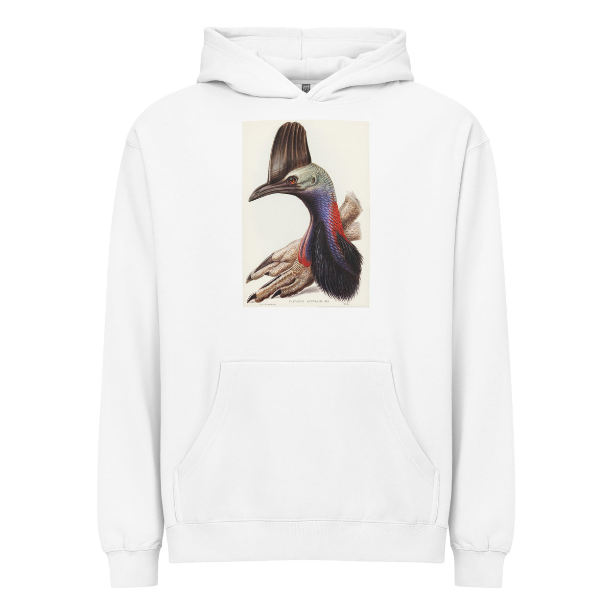 White Hoodie Australian Cassowary Casuarius Australis Illustrated - Elizabeth Gould 1804 Signature