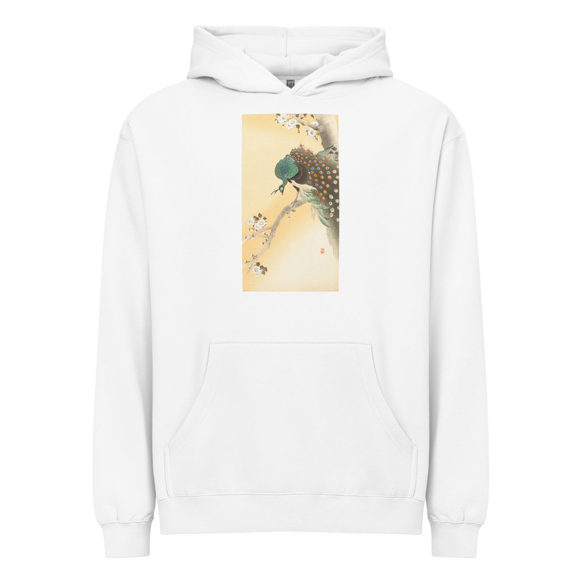 White Hoodie Peacock On A Cherry Blossom Tree - Ohara Koson 1900 Signature
