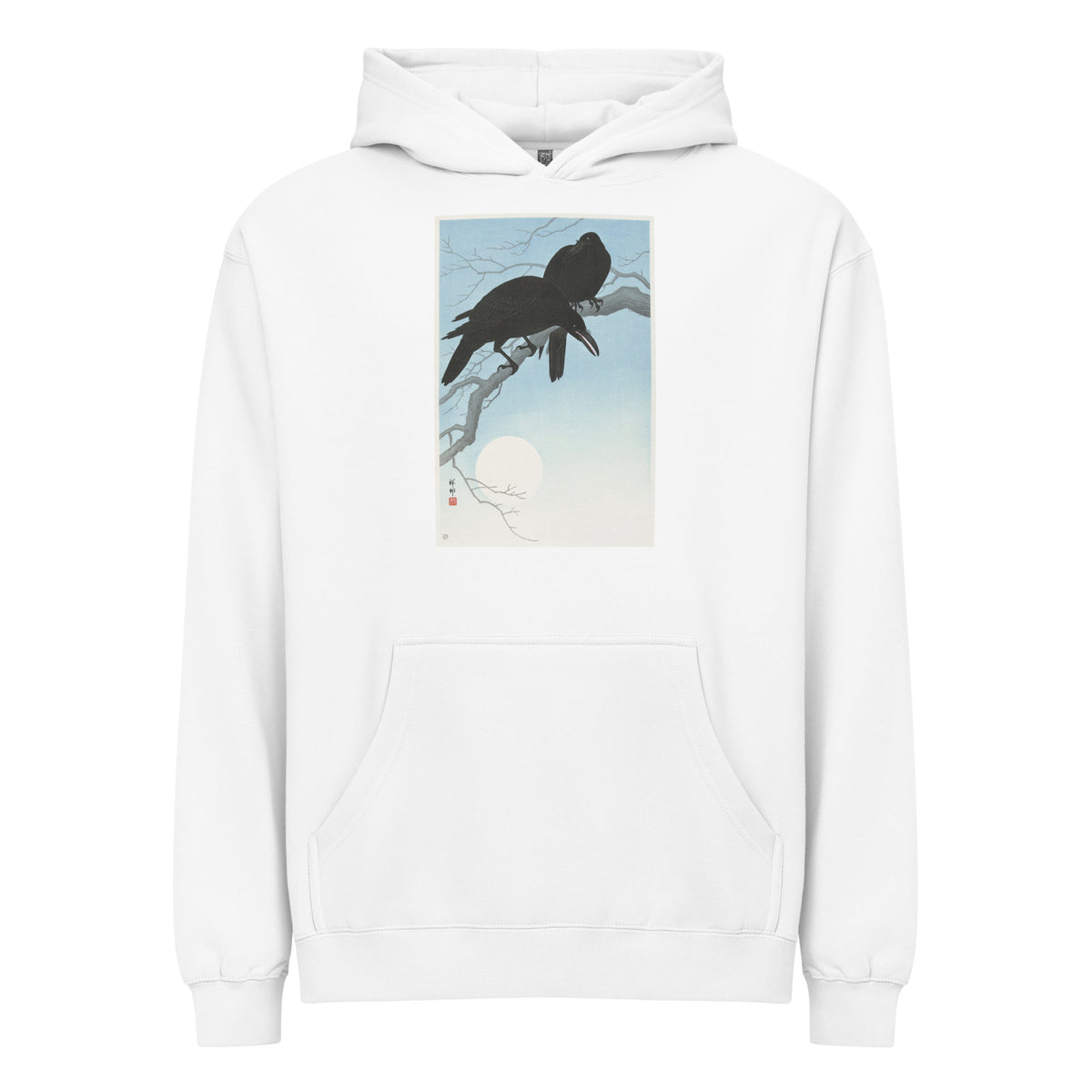 White Hoodie Two Crows On A Branch - Ohara Koson 1927 Signature