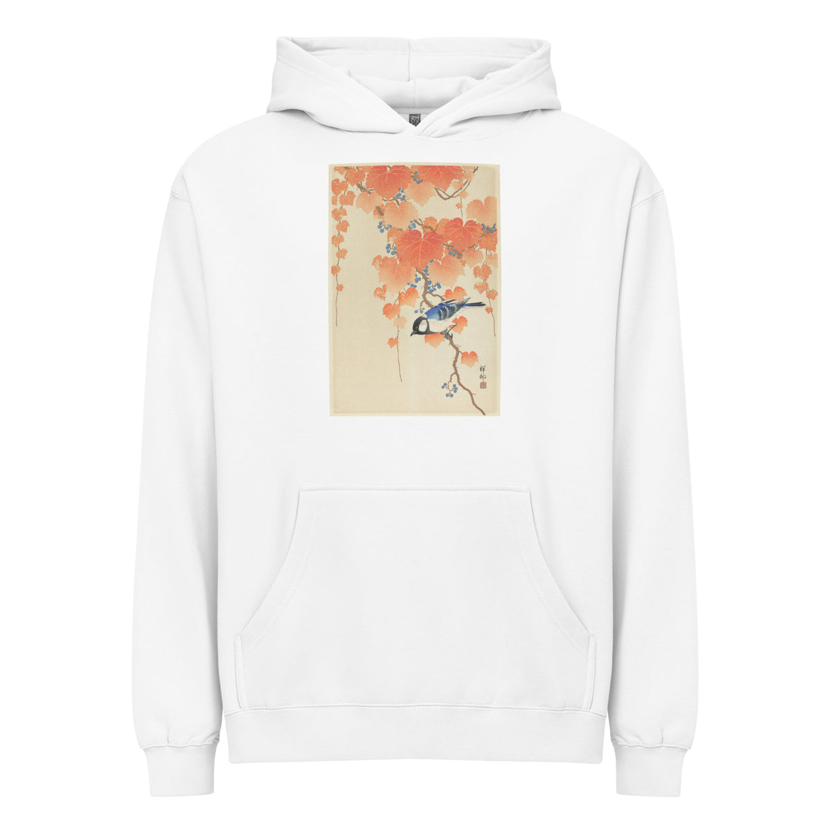 White Hoodie Great Tit On Paulownia Branch - Ohara Koson 1925 Signature