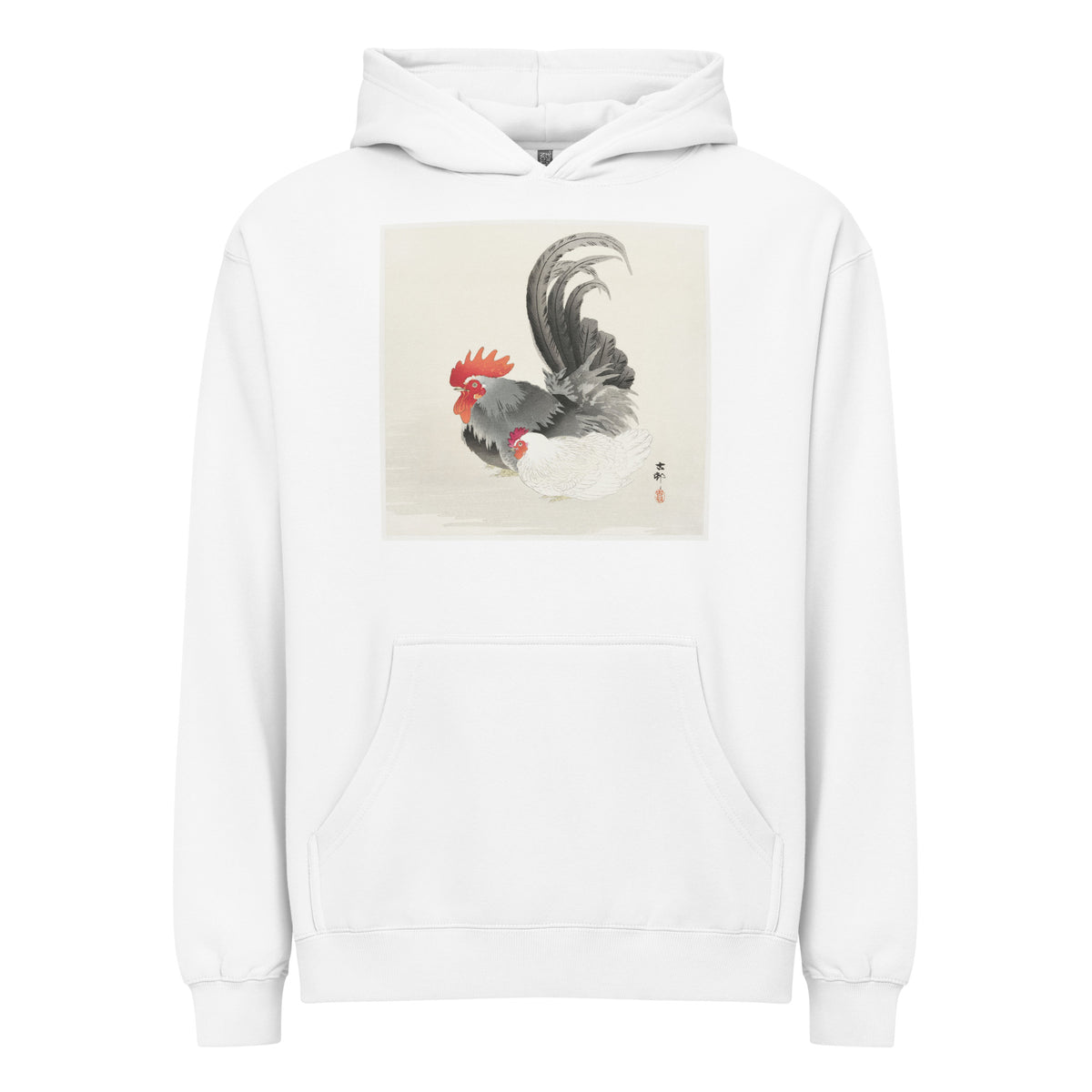 White Hoodie Chicken And Cock - Ohara Koson 1900 Signature