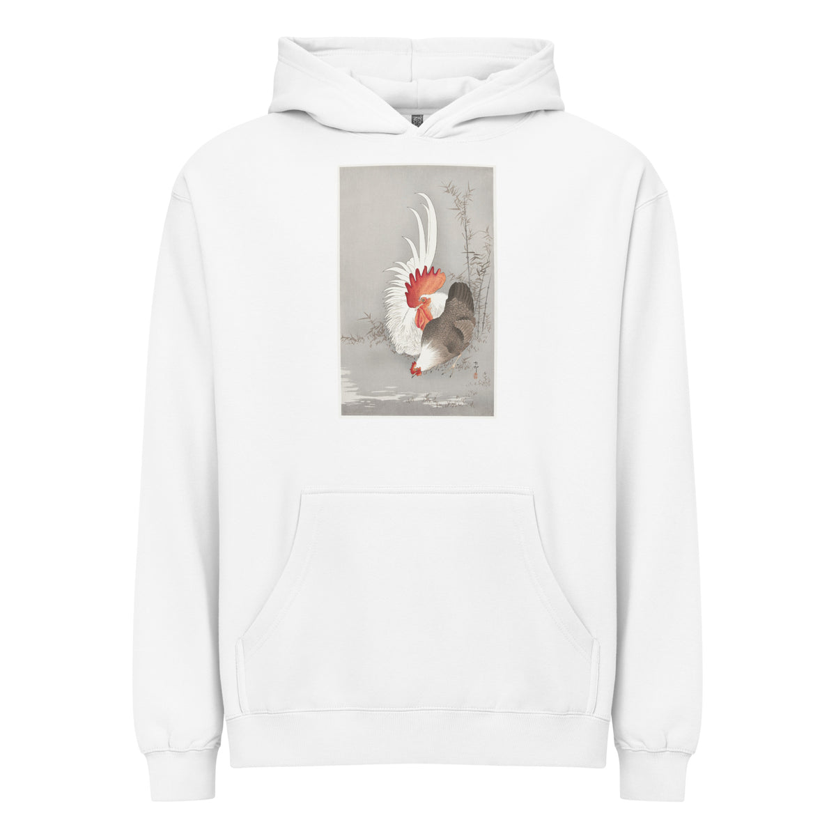 White Hoodie Rooster And Chicken - Ohara Koson 1900 Signature