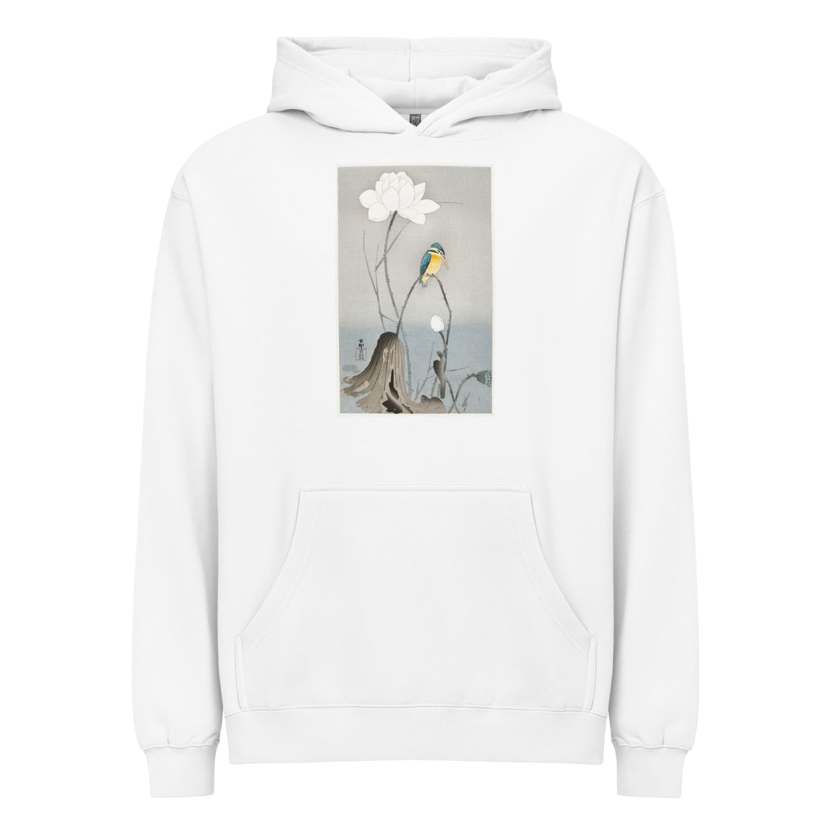 White Hoodie Kingfisher With Lotus Flower - Ohara Koson 1900 Signature
