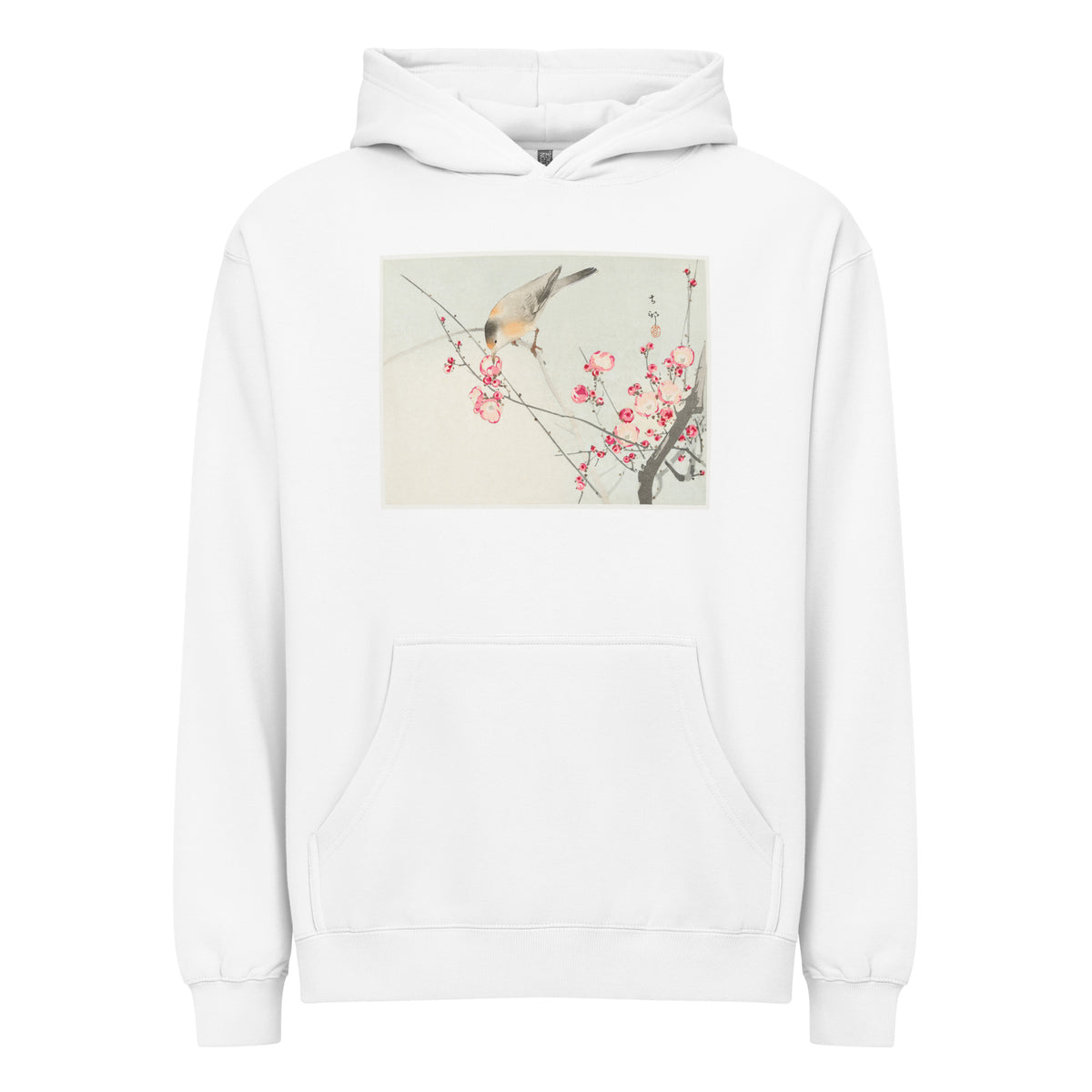 White Hoodie Songbird On Blossom Branch - Ohara Koson 1900 Signature