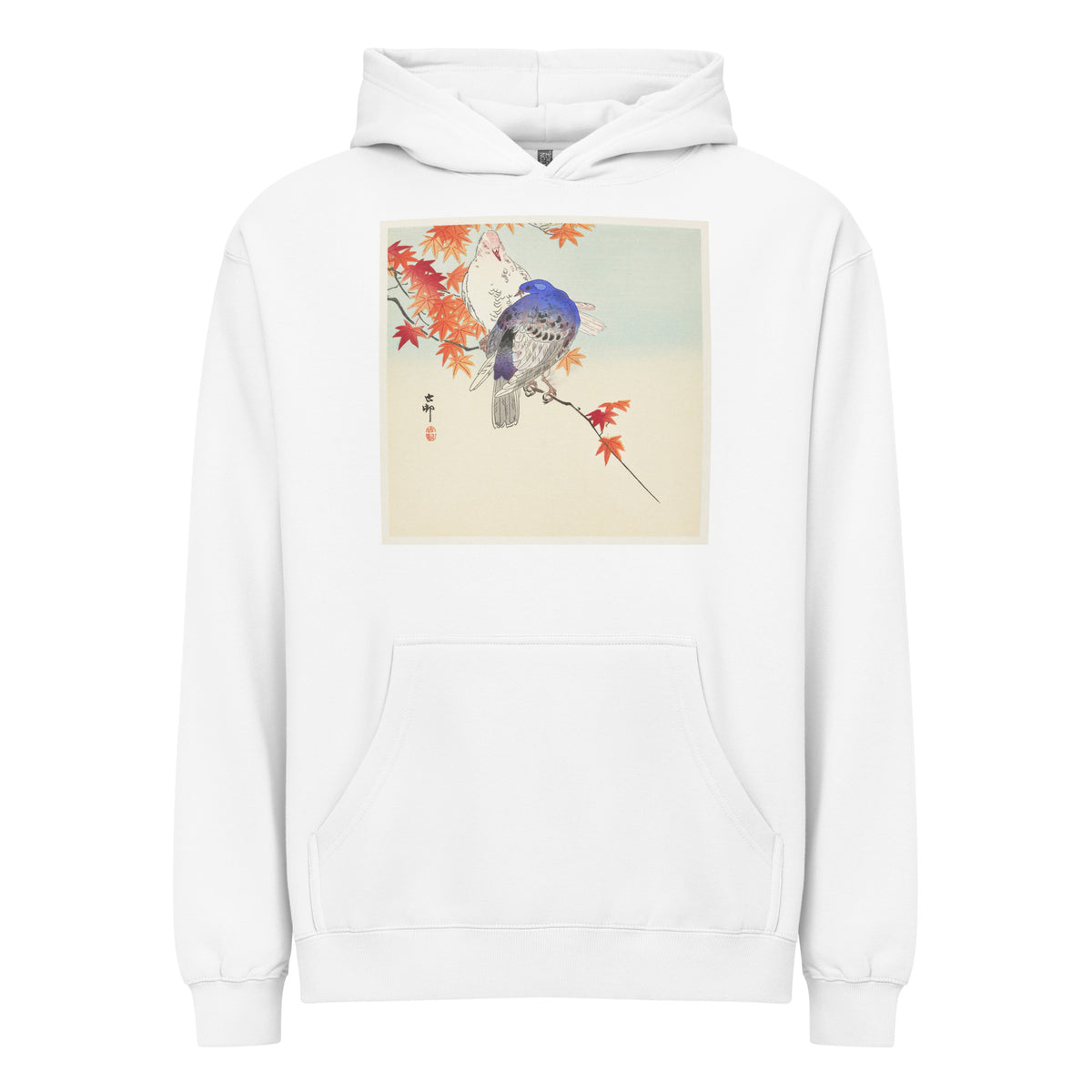 White Hoodie Two Pigeons On Autumn Branch - Ohara Koson 1900 Signature