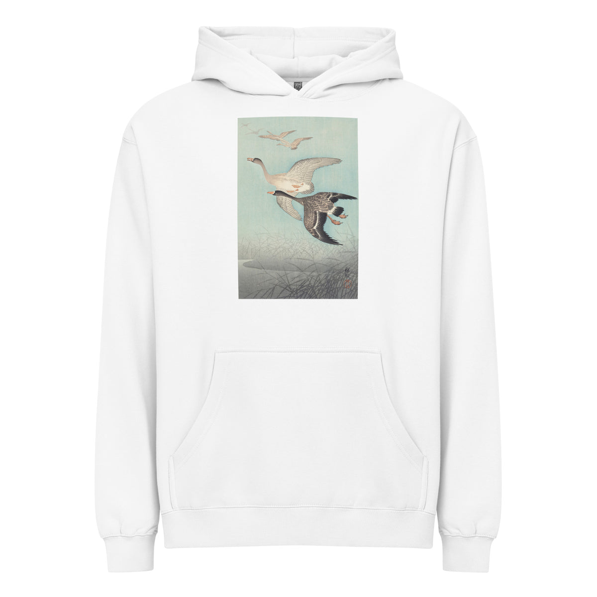 White Hoodie Great Geese In Flight - Ohara Koson 1925 Signature
