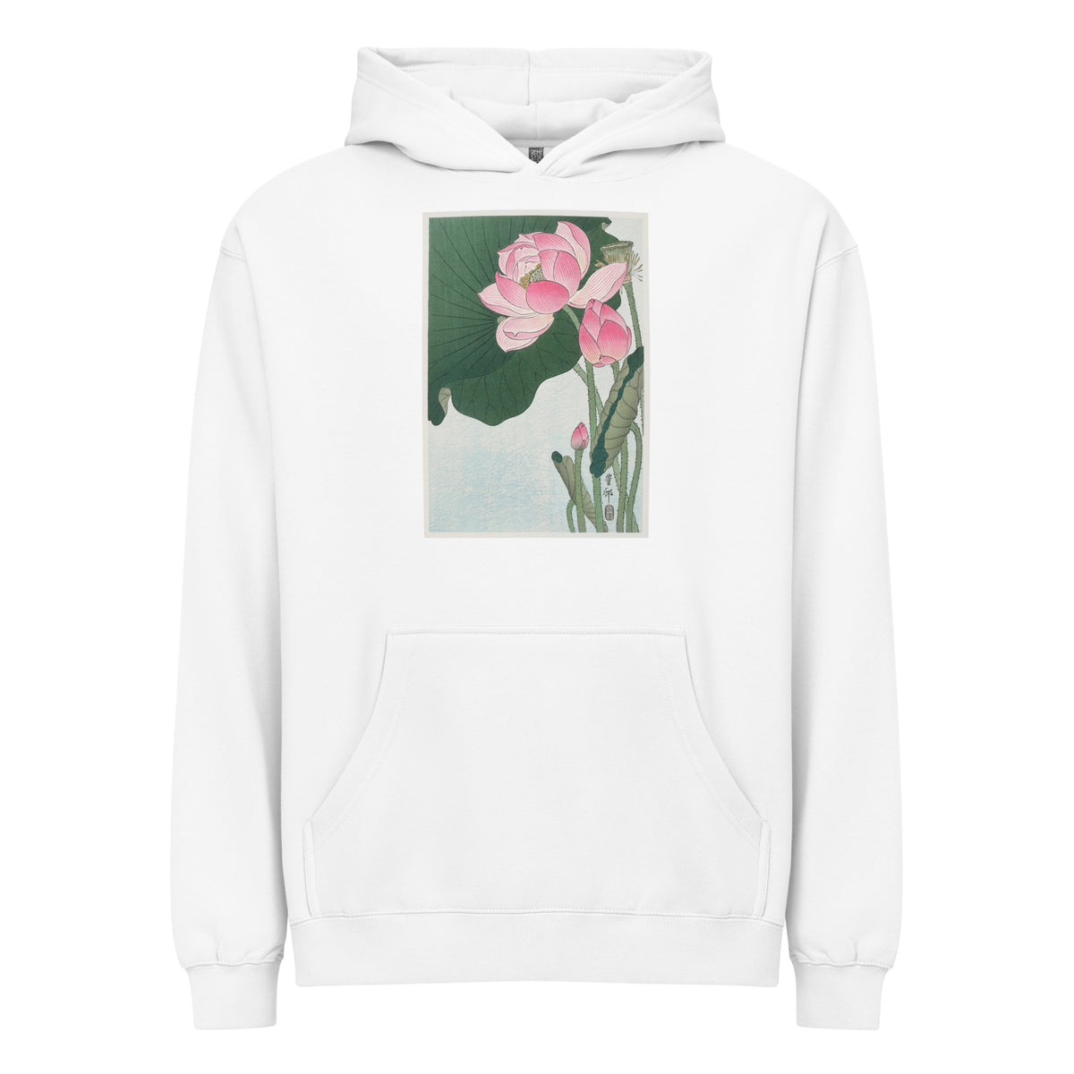 White Hoodie Blooming Lotus Flowers - Ohara Koson 1920 Signature