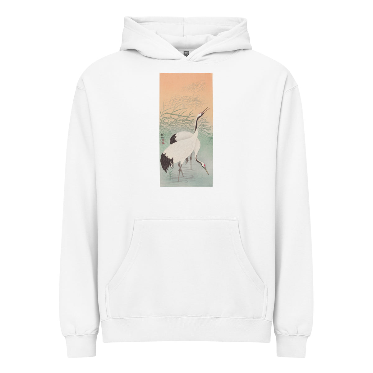 White Hoodie Two Cranes - Ohara Koson 1925 Signature