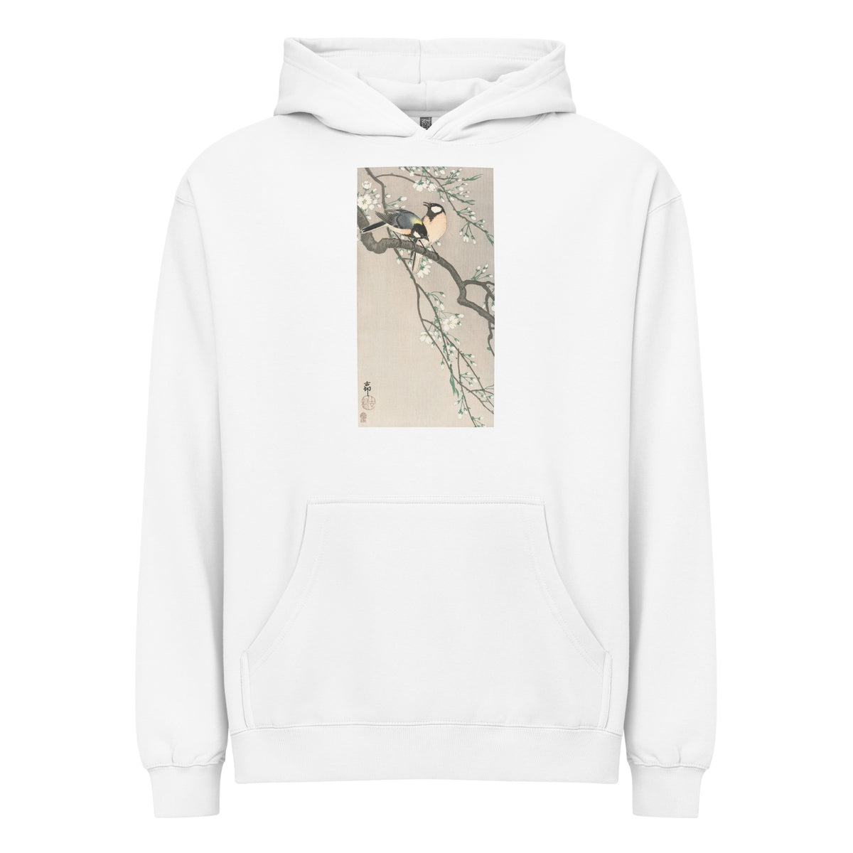 White Hoodie Tits On Cherry Branch Signature