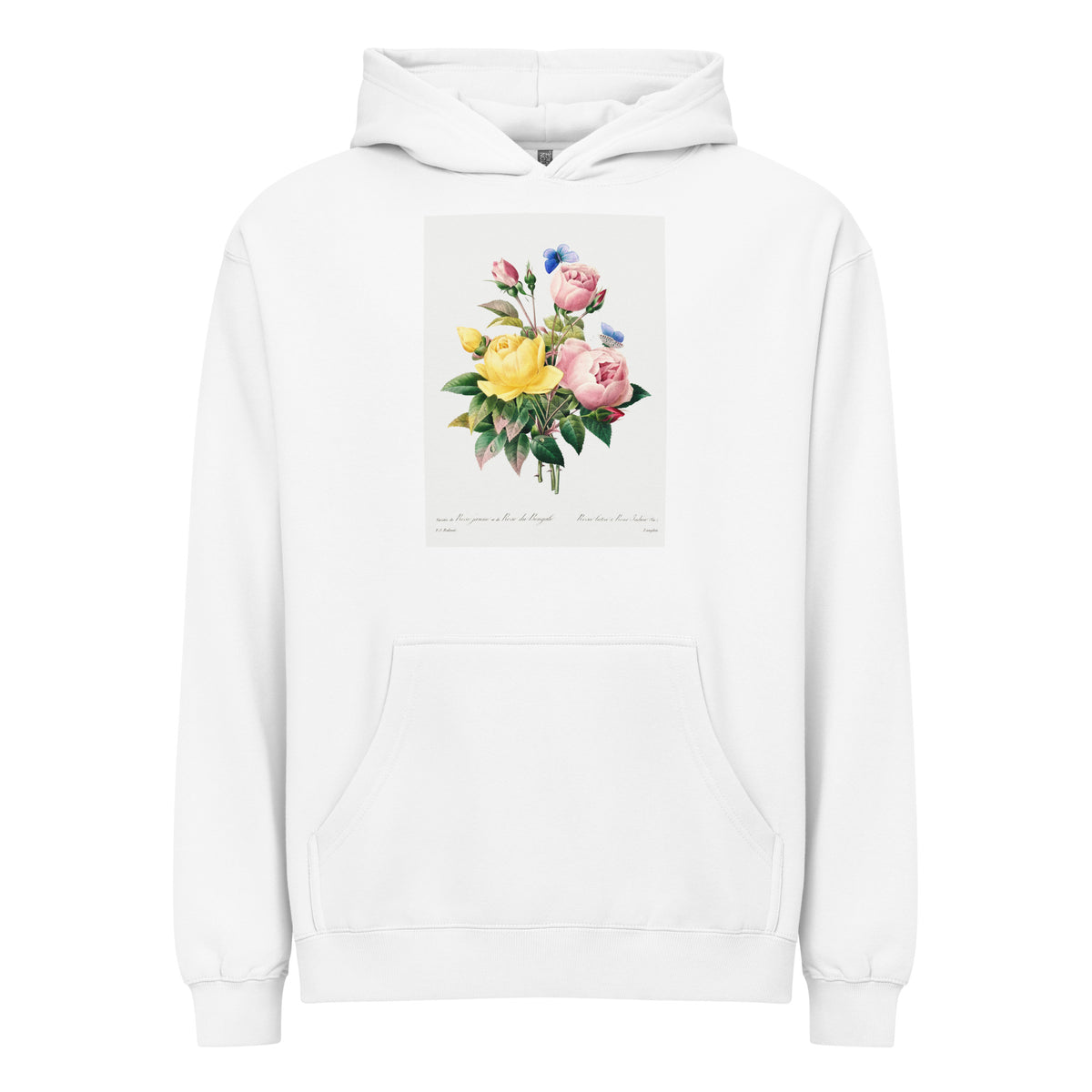 White Hoodie Yellow Rose And Cabbage Rose - Pierre-Joseph Redoute 1759 Signature