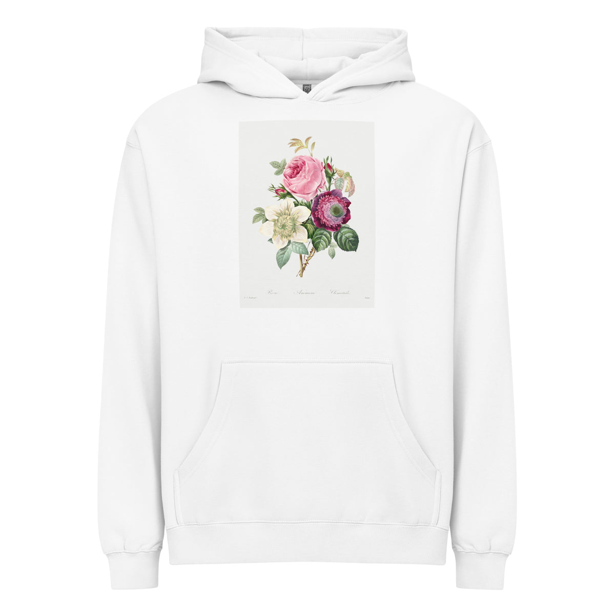 White Hoodie Anemone And Cabbage Rose - Pierre-Joseph Redoute 1759 Signature