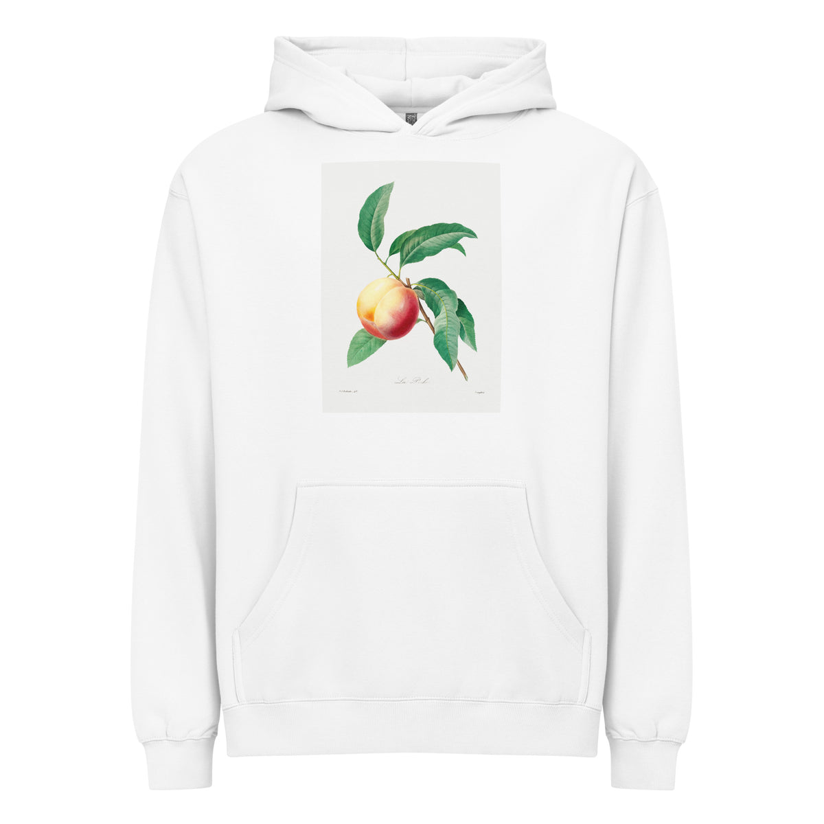 White Hoodie Peach Fruit On A Branch - Pierre-Joseph Redoute 1759 Signature